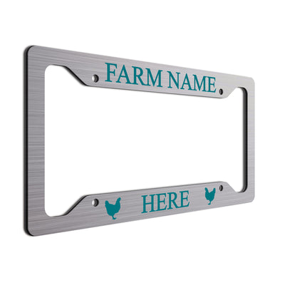 Teal Chickens and font on brushed finish