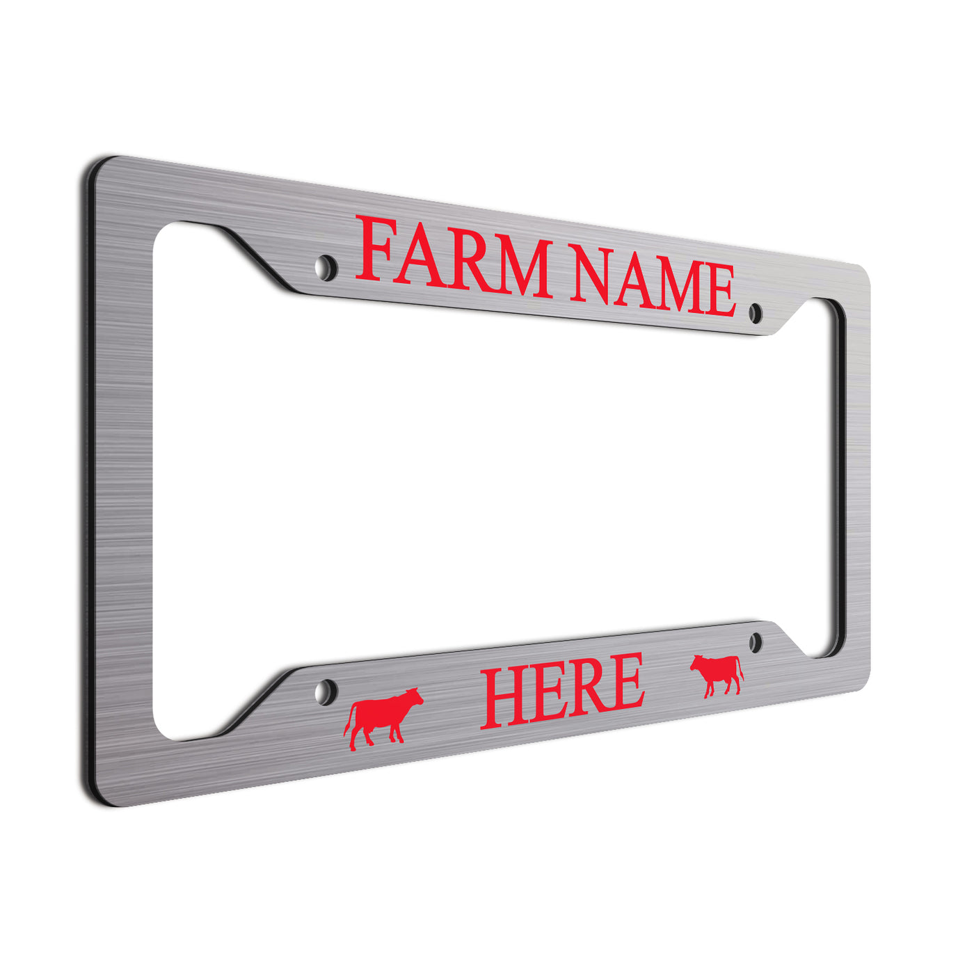 Red Cows and font on brushed finish