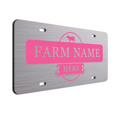 Farmer Car License Plate Pink Cow