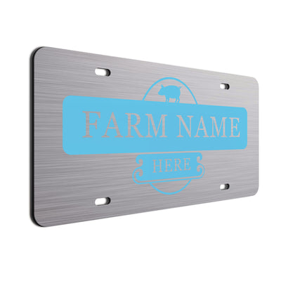 Farmer Car License Plate Baby Blue Pig