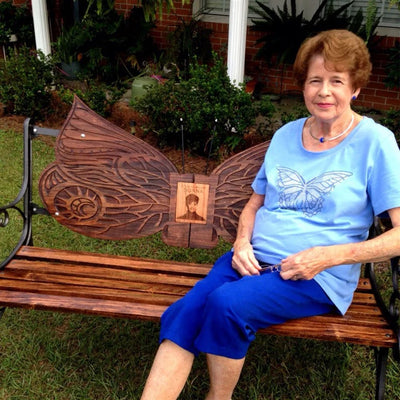 Custom Wooden Butterfly Bench front view