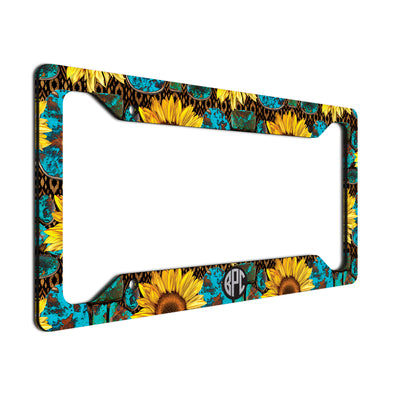 Monogram License Plate Frame Turquoise Sunflower
