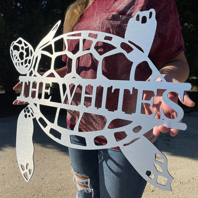 Metal Personalized Sea Turtle Sign | Door hanger | Family Name Sign | Gift for Beach House