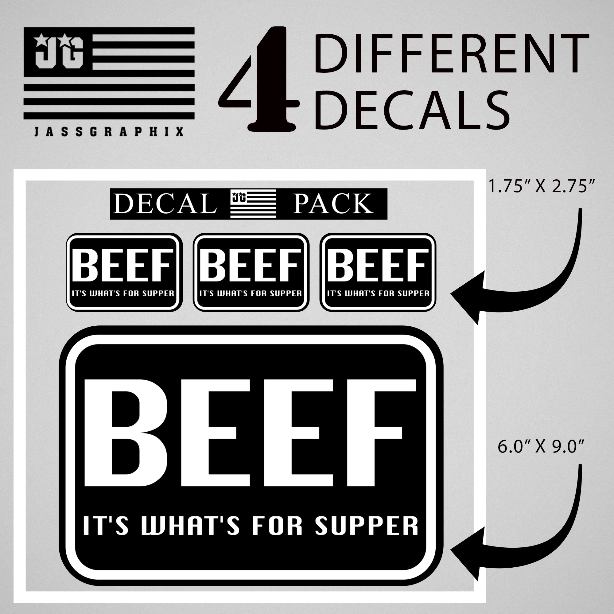 Beef It’s What’s Supper Decal Pack of 4 Stickers - Jass Graphix