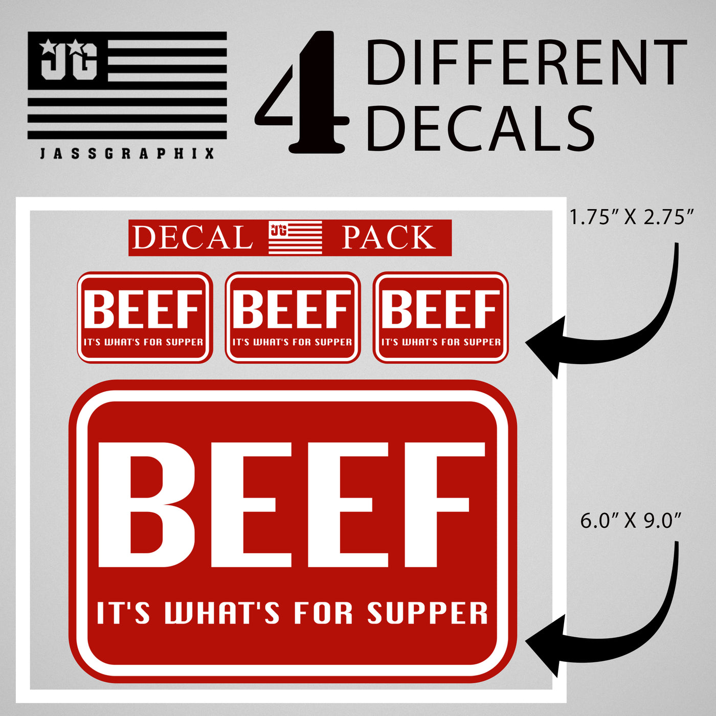 Beef It’s What’s Supper Decal Pack of 4 Stickers