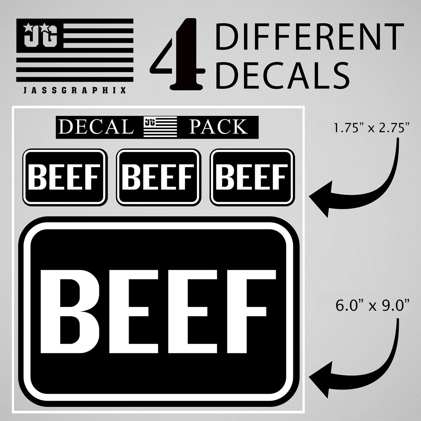 Beef Decal Pack of 4 Stickers