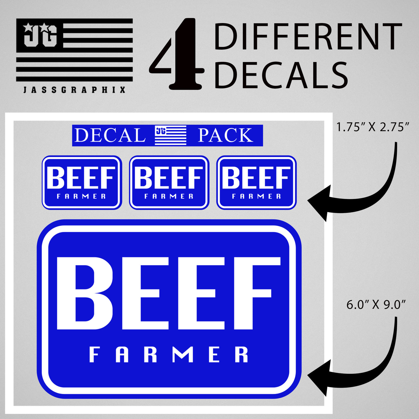 BEEF Farmer Decal Pack of 4 Stickers – Outdoor Durable – Cattle Farmer Decal