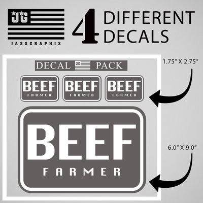 BEEF Farmer Decal Pack of 4 Stickers – Outdoor Durable – Cattle Farmer Decal