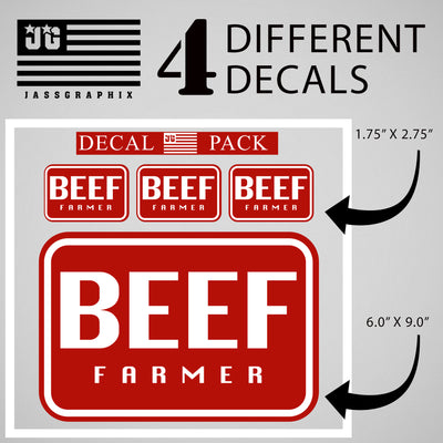 BEEF Farmer Decal Pack of 4 Stickers – Outdoor Durable – Cattle Farmer Decal