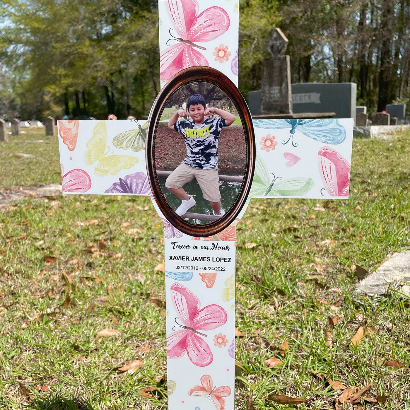 Memorial Cross with Custom Photo - Personalized Outdoor Grave Marker - Roadside Memorial Marker - Made in the USA