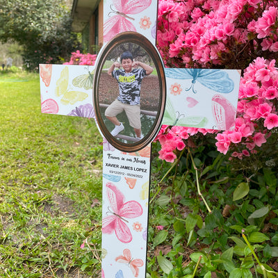 Memorial Cross with Custom Photo - Personalized Outdoor Grave Marker - Roadside Memorial Marker - Made in the USA