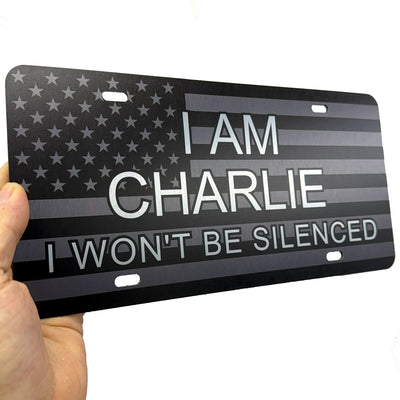I am charlie american flag license plate
