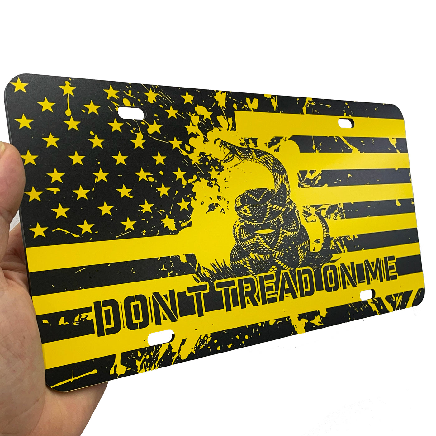 Don't Tread On Me License Plate - American Flag & Gadsden Snake Design