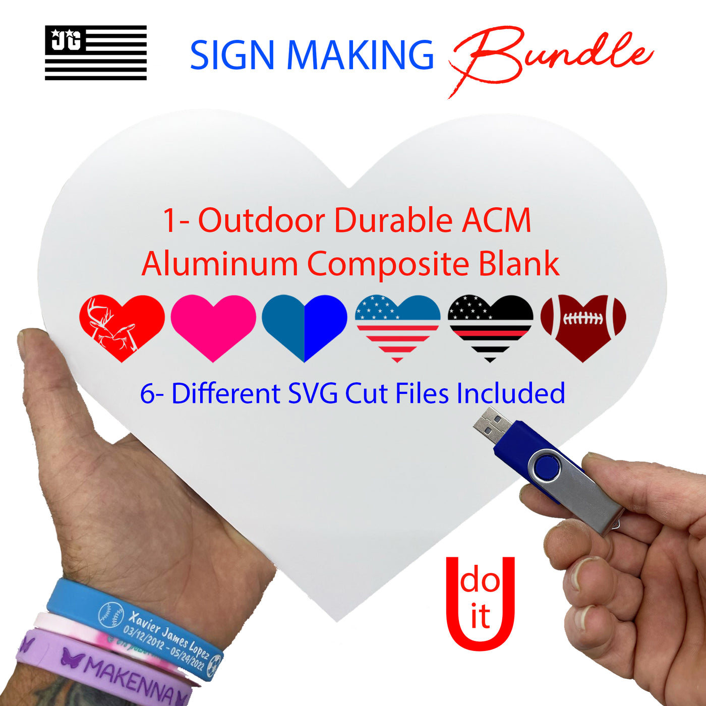 Customizable Heart SVG Bundle with Aluminum Heart Sign Blank & SVG Vinyl Cut File Included - Made in the USA for DIY, Crafters, Sign Making Bundle