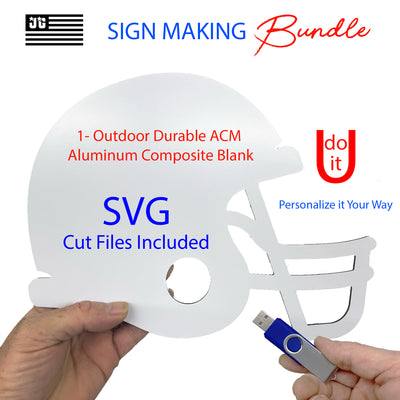 Football Helmet SVG Bundle with Customizable Aluminum Football Helmet Sign Blank with SVG Vinyl Cut File Included - Made in the USA for DIY, Crafters, Sign Making Bundle