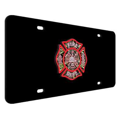 3D Camouflage Firefighter License Plate Red