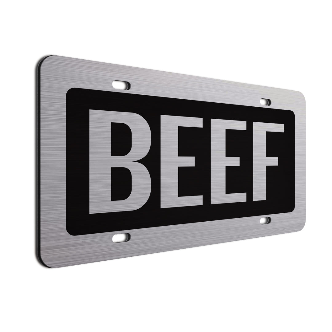 Silver Engraved Eat Beef Black Car Tag Diamond Etched Metal Front - Foto 3