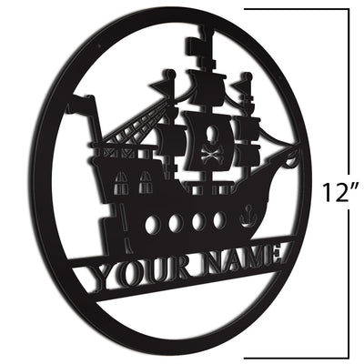 Pirate Ship Sign Black 12 Inch 