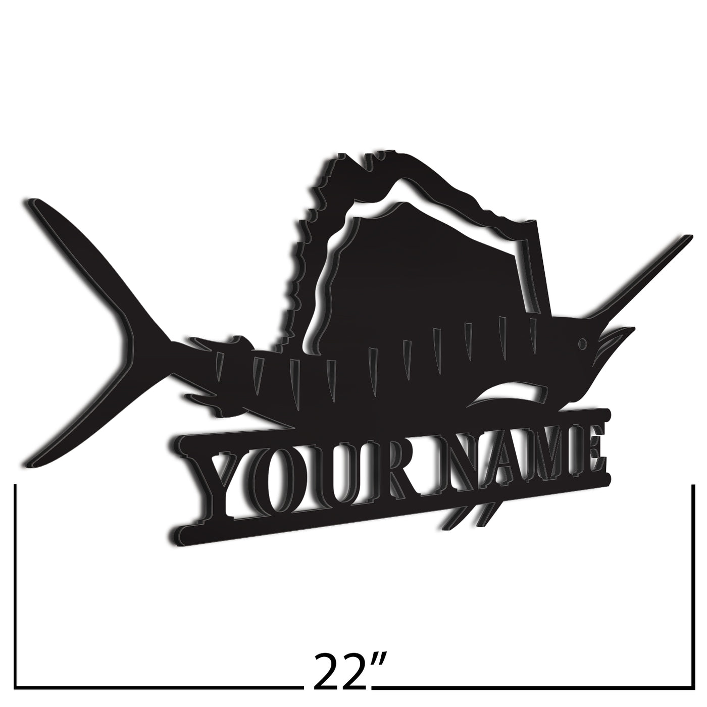  Marlin Fish Sign Black 22 Inch