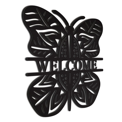 Butterfly Welcome Sign Black