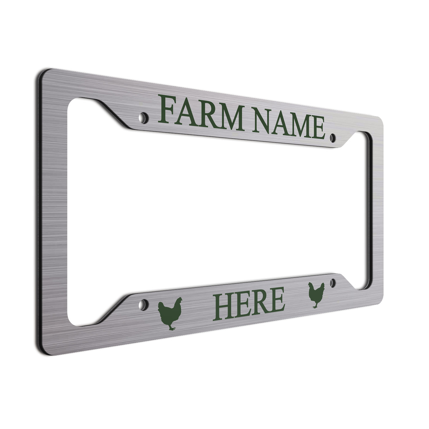 Dark Green Chickens and font on brushed finish