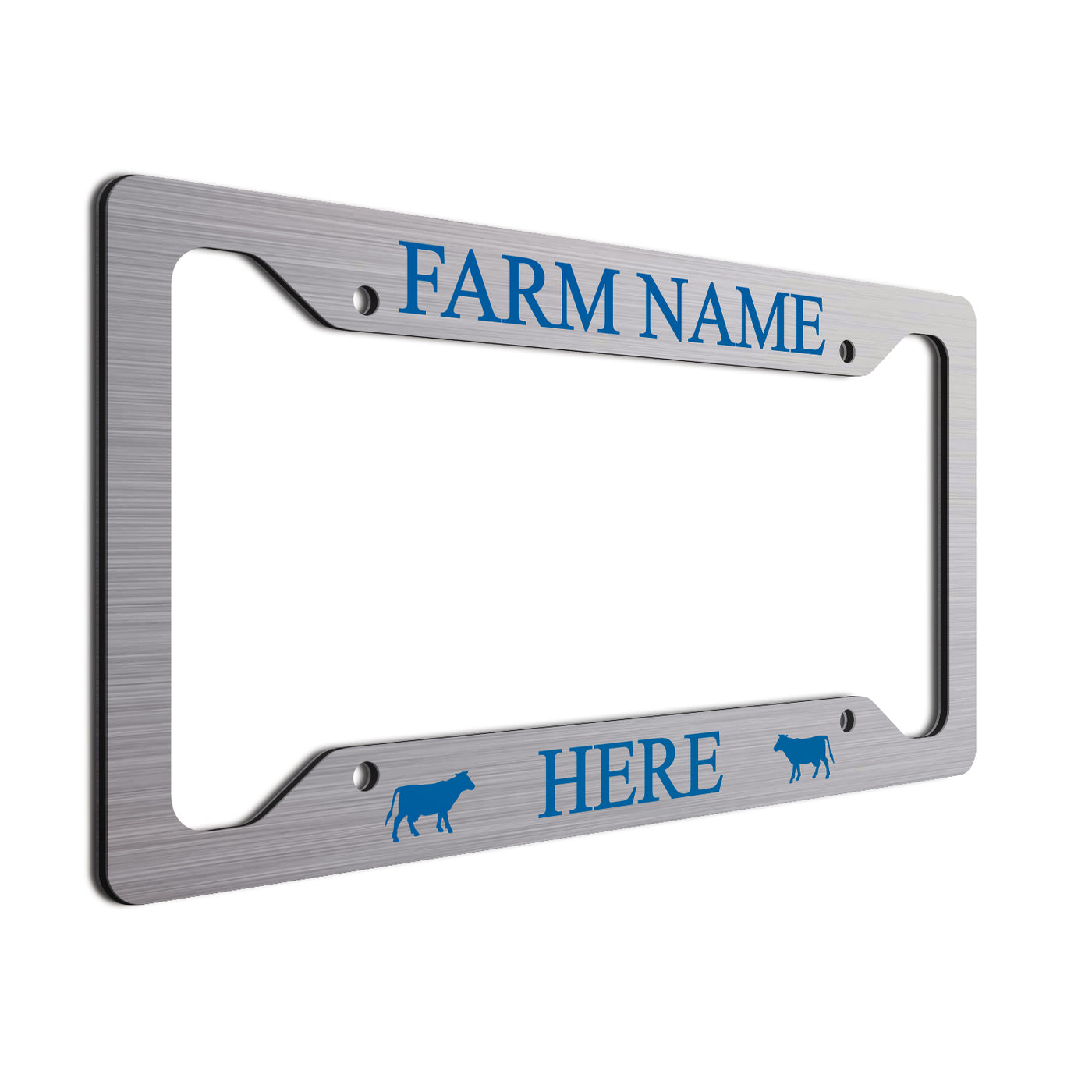 Blue Cows and font on brushed finish