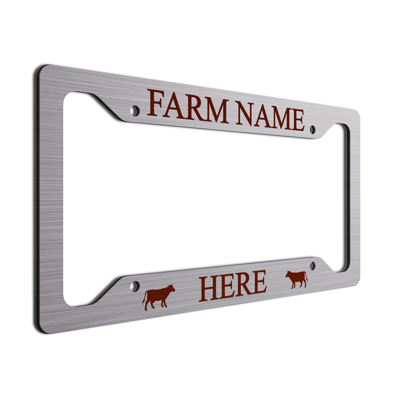 Burgundy Cows and font on brushed finish