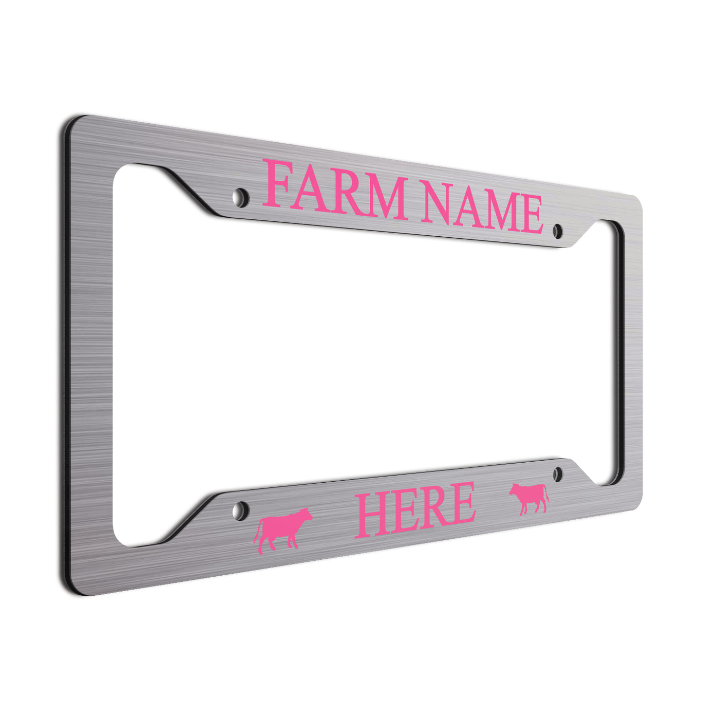 Pink Cows and font on brushed finish