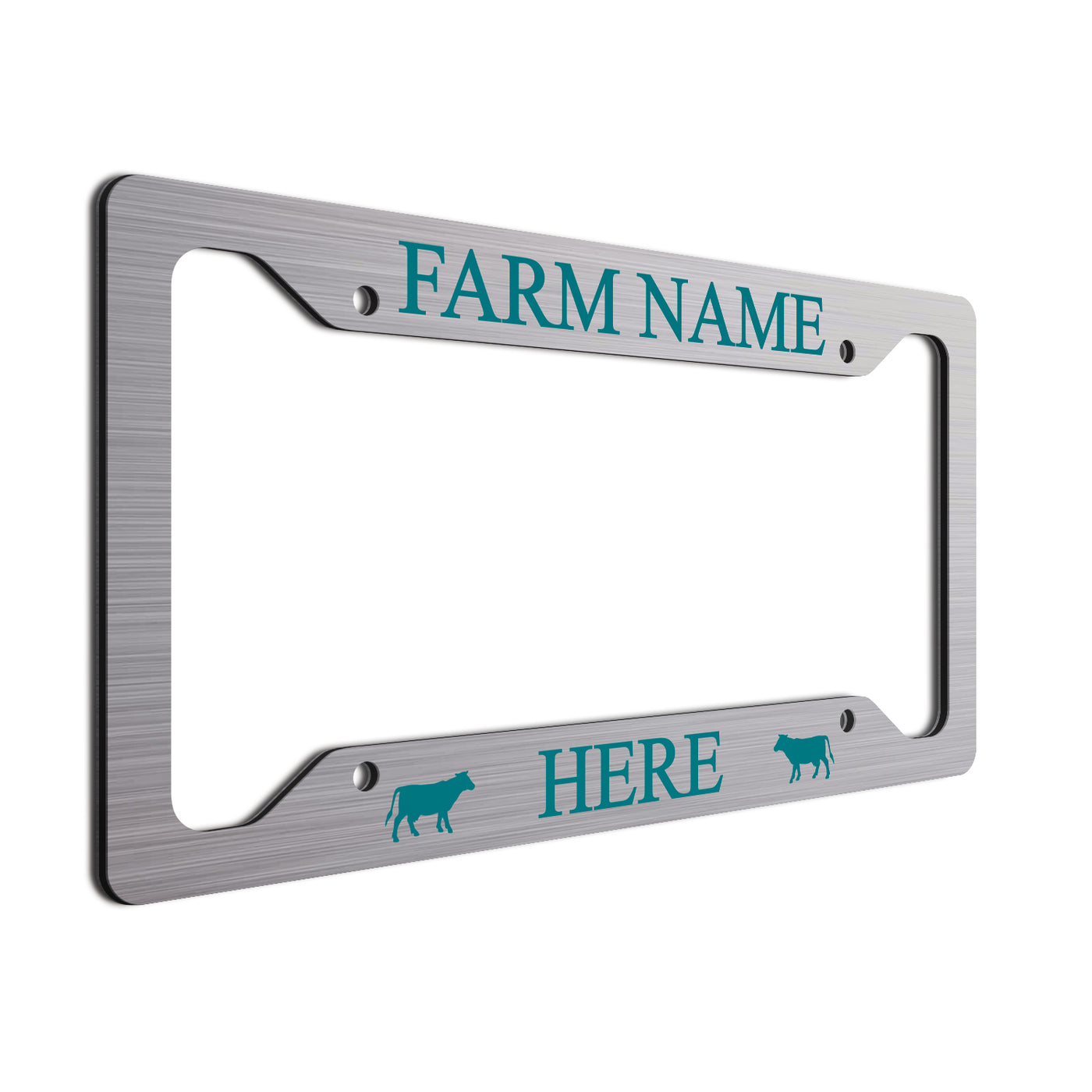 Teal Cows and font on brushed finish