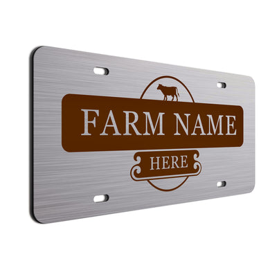 Farmer Car License Plate Brown Cow