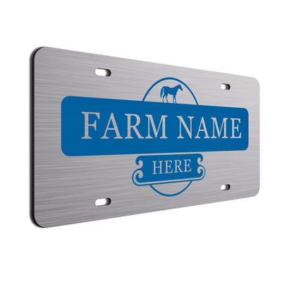 Farmer Car License Plate Blue Horse