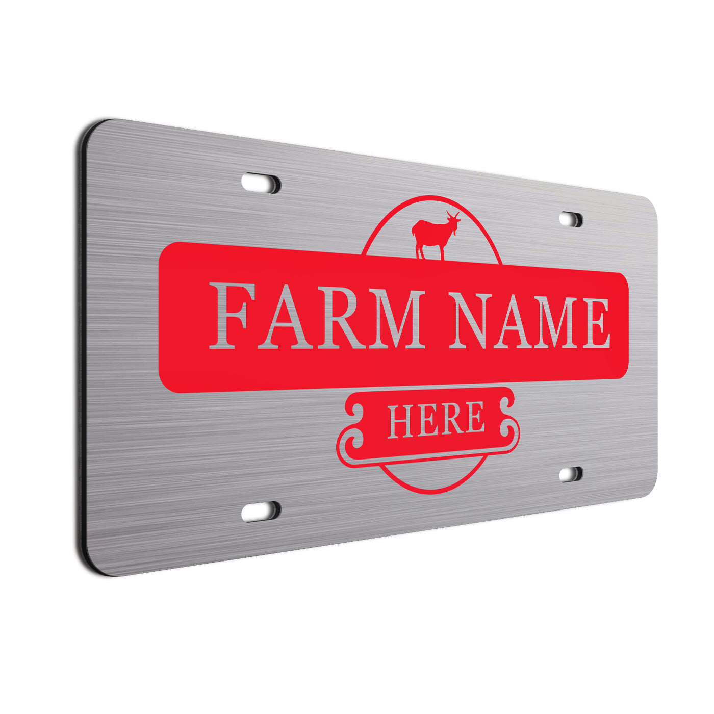 Farmer Car License Plate Red Goat