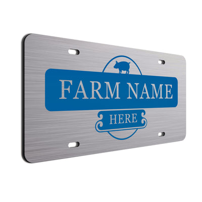 Farmer Car License Plate Blue Pig