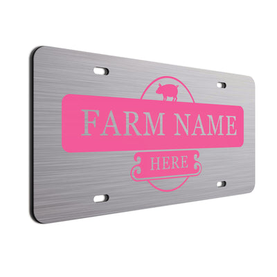 Farmer Car License Plate Pink Pig
