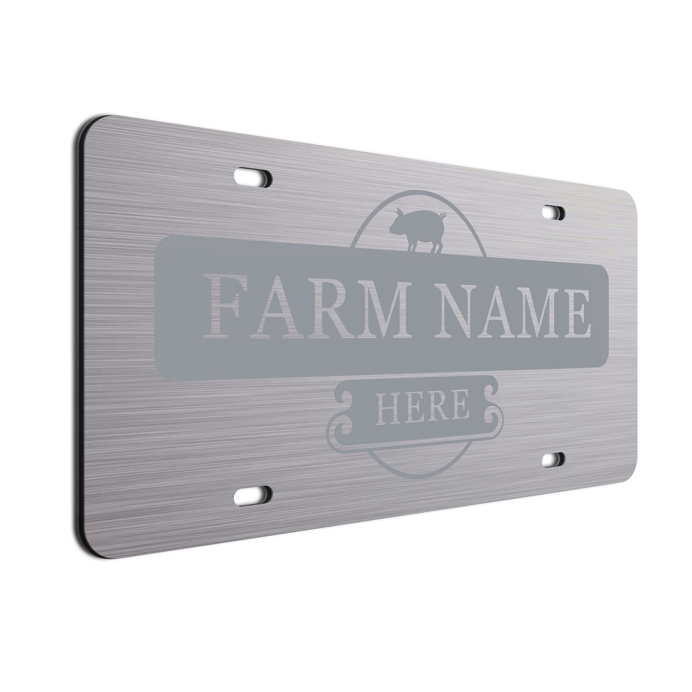 Farmer Car License Plate Silver Pig