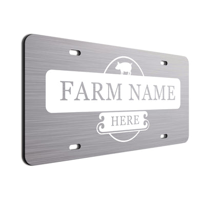 Farmer Car License Plate White Pig