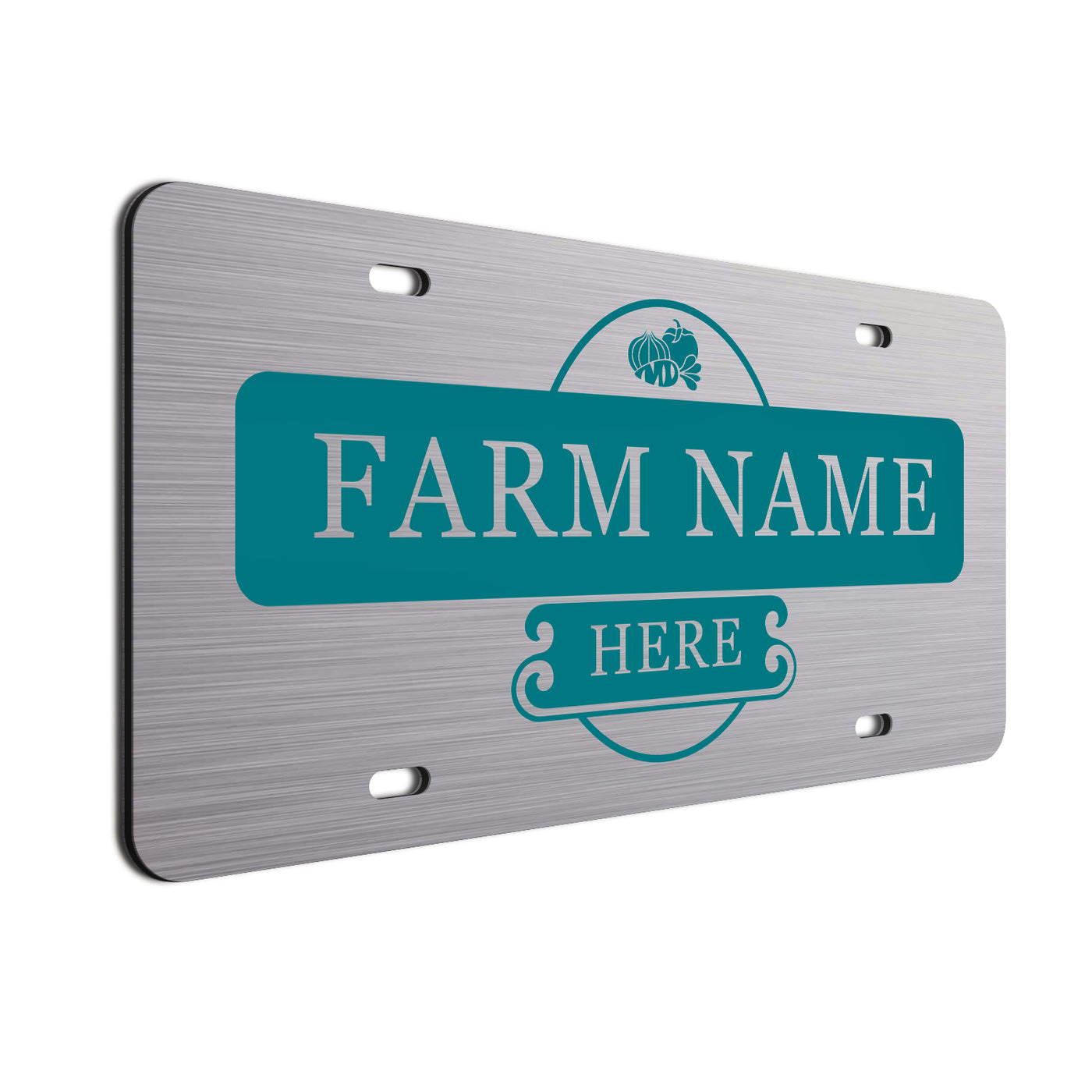 Farmer Car License Plate Teal Vegetables