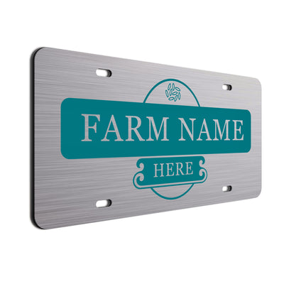 Personalized Farmers License Plates. Choice of tag colors. Beautiful Brushed Aluminum. Your farm or ranch name will shine!