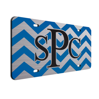 Chevron Bold Text License Plate  Blue