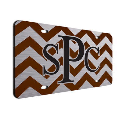 Chevron Bold Text License Plate  Brown