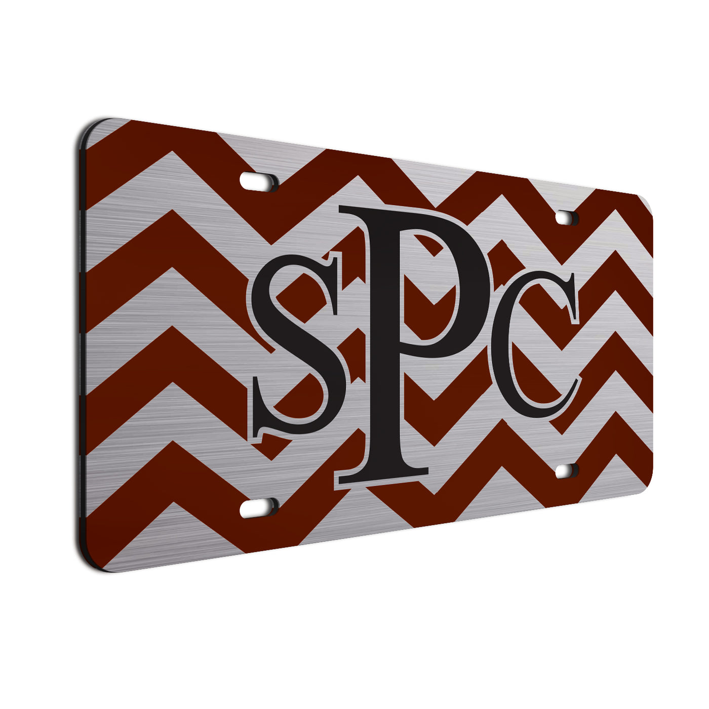 Chevron Bold Text License Plate Burgundy