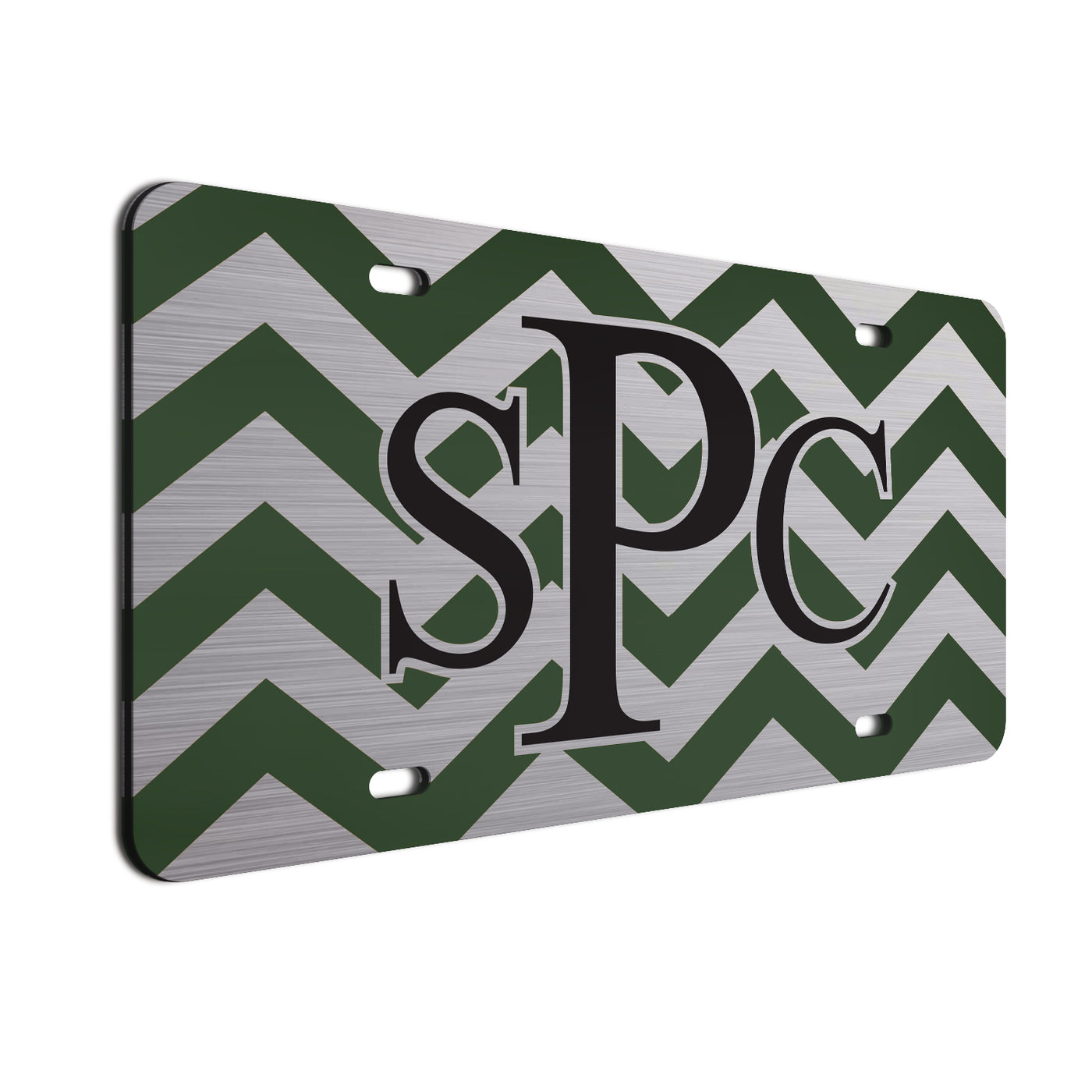 Chevron Bold Text License Plate  Dark Green