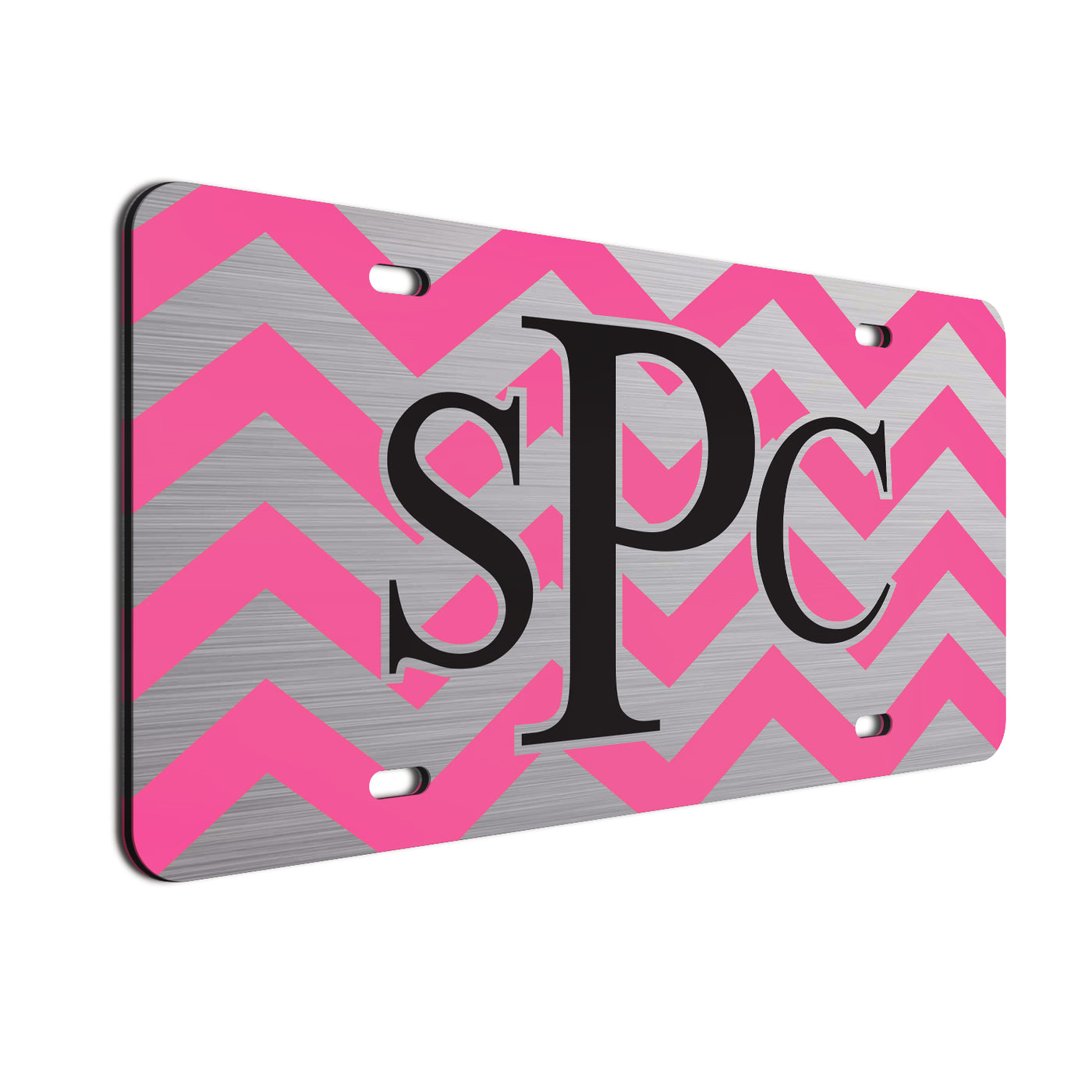 Chevron Bold Text License Plate  Pink