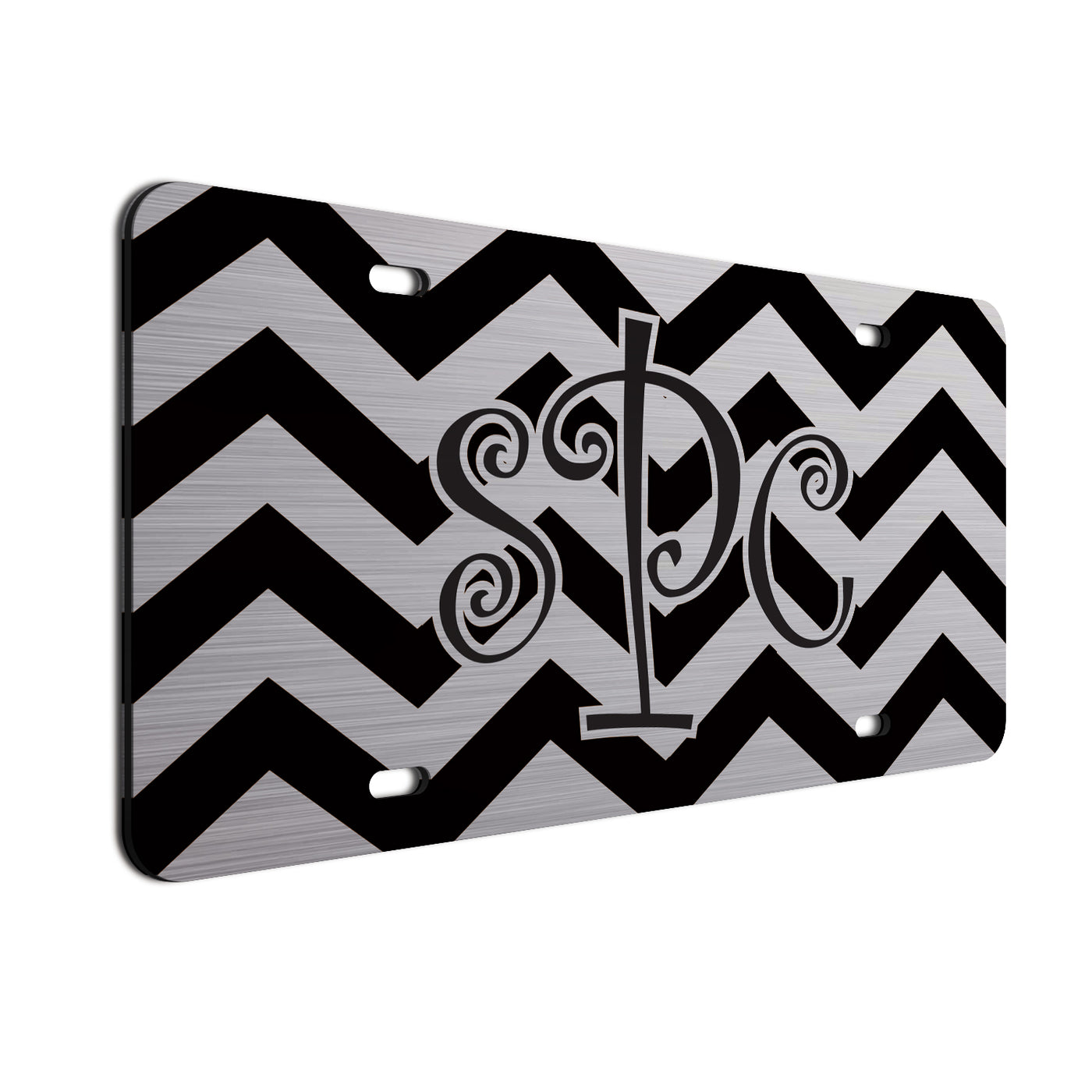 Monogram Chevron  Car License Plate Black