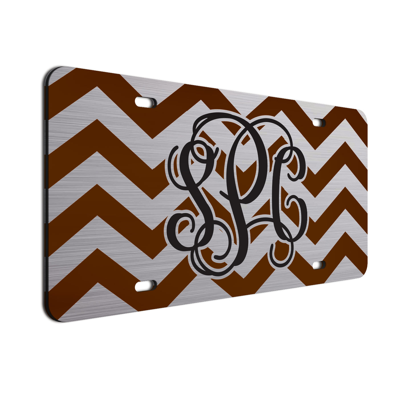  Monogram Vine Chevon Car License Plate Brown