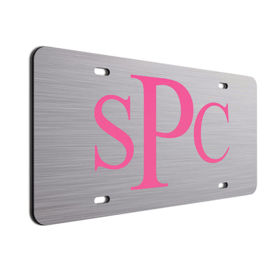   Monogrammed Initials Car License Plate Pink