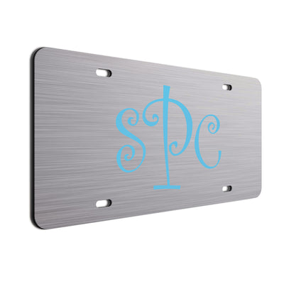 Monogram Curls Car Tag Baby Blue