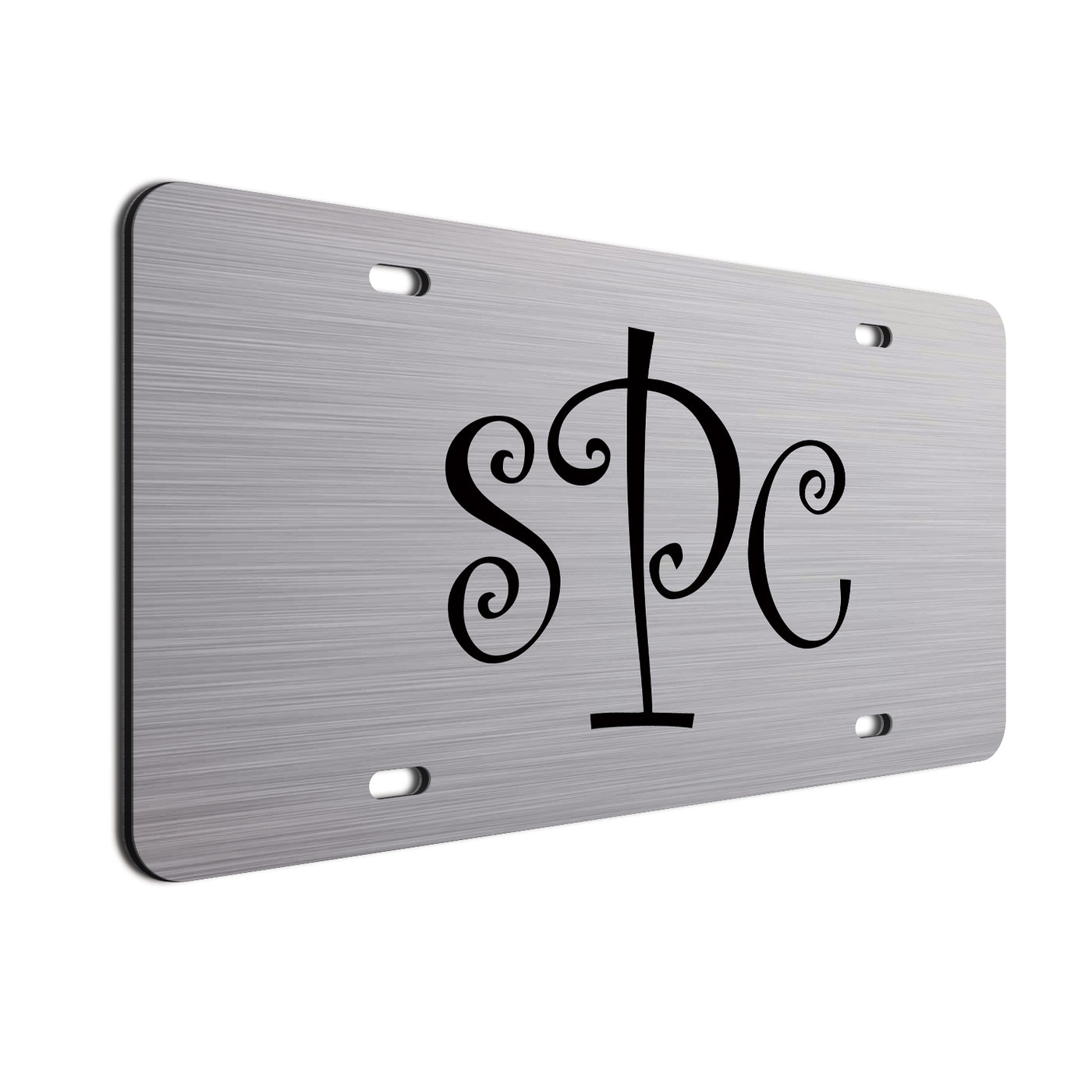 Monogram Curls Car Tag Black