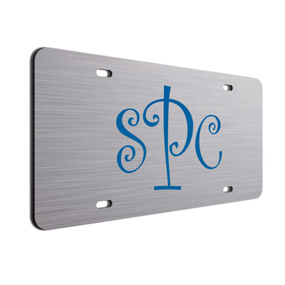 Monogram Curls Car Tag Blue