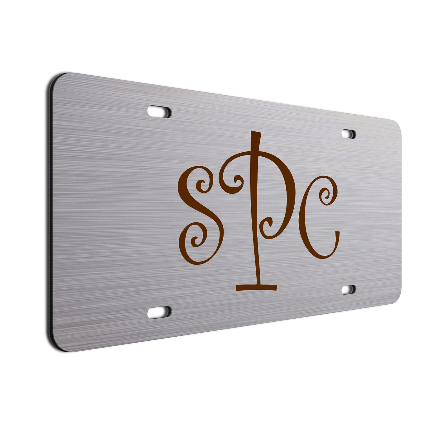 Monogram Curls Car Tag Brown